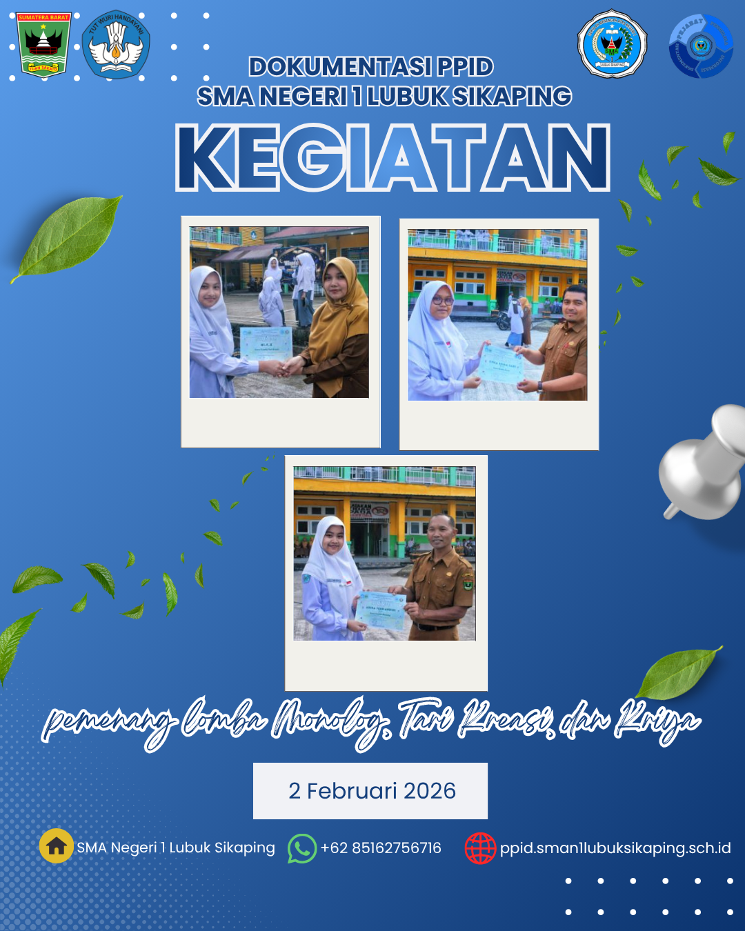 Apresiasi Prestasi Siswa dalam Rangka Pentas Seni Sekolah.
